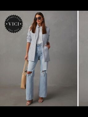 NEW Vici Tayshia Herringbone Open-Front Pocketed Coat Small